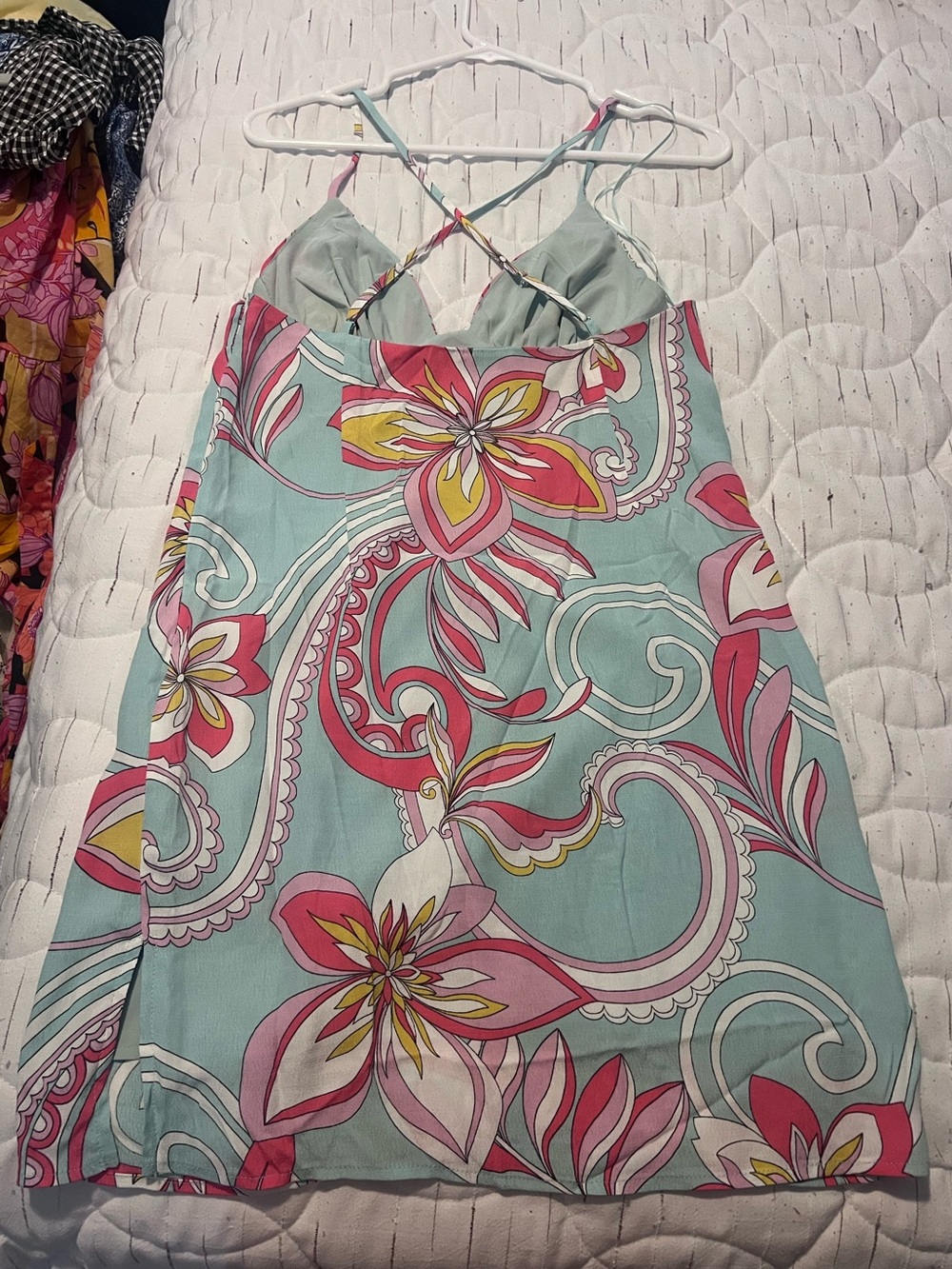Floral Print Strappy Slip Dress light blue pink and yellow